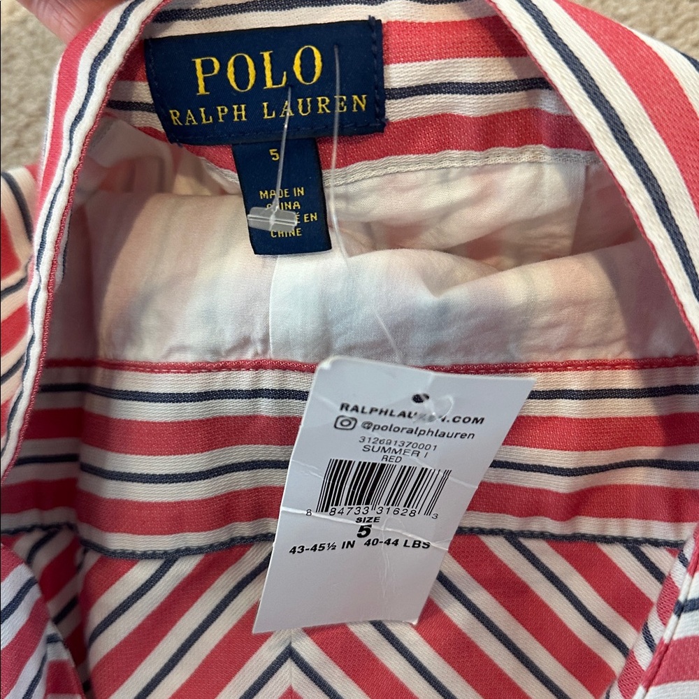 Polo by Ralph Lauren Red and White Striped Kids Romper - Picture 5 of 6